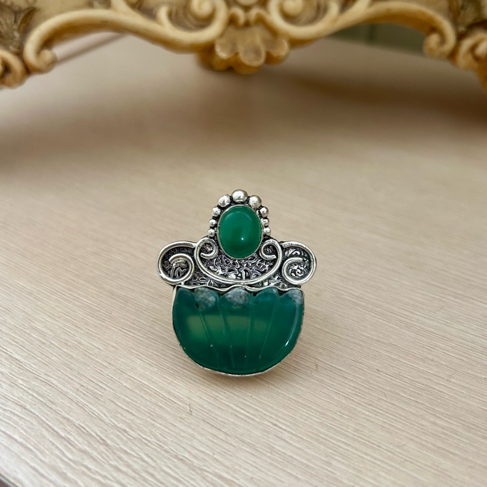 Green Onyx Ring Sterling Silver Filigree | Bali Silver Artisan Jewelry | 925